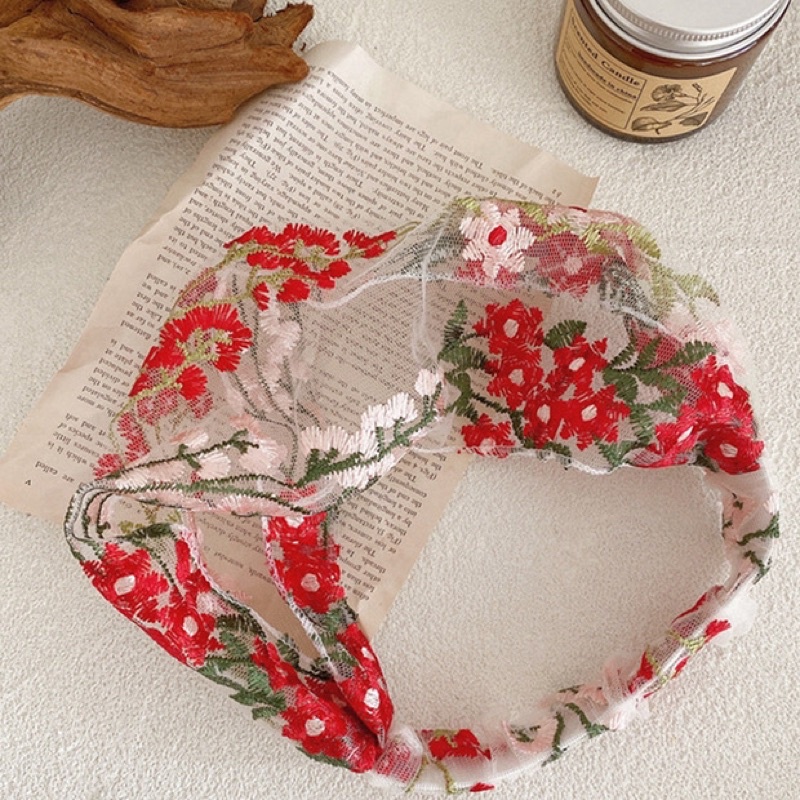 Băng đô tóc lưới thêu hoa nữ tính - Maben