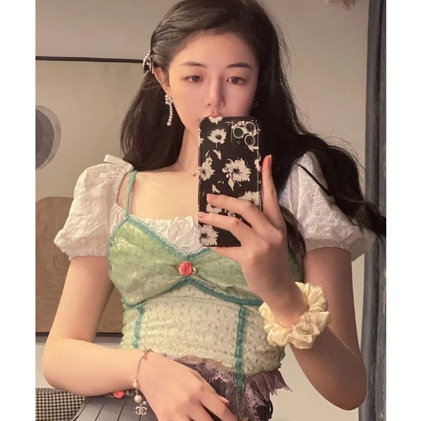 Bộ Quần Áo Ngắn Phối Ren Màu Tương Phản Dễ Phối Đồ Thời Trang Mùa Hè