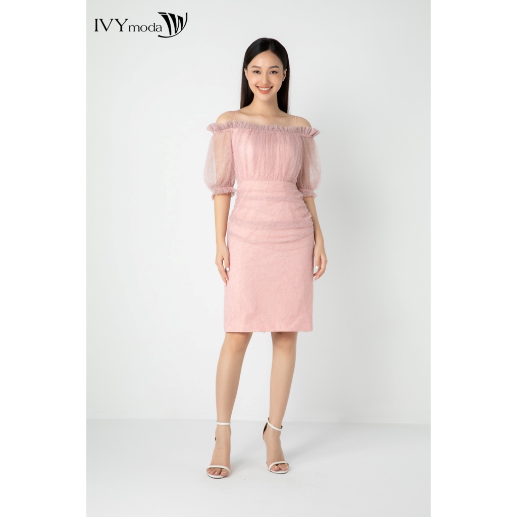 Đầm xếp phối ren IVY moda MS 45S2526