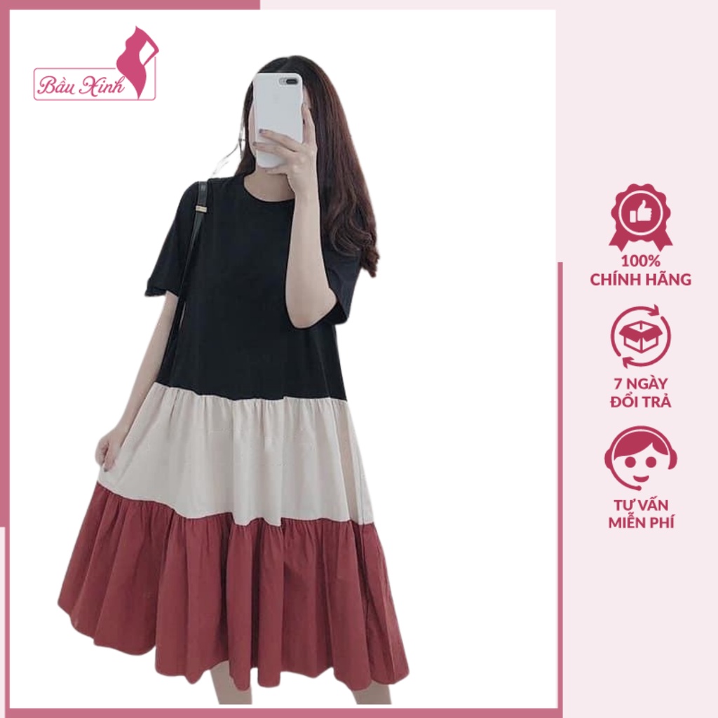 Váy Bầu Mùa Hè - Đầm Bầu Cotton Suông 3 Màu Hàng Freesize Từ 45 - 70kg BN04
