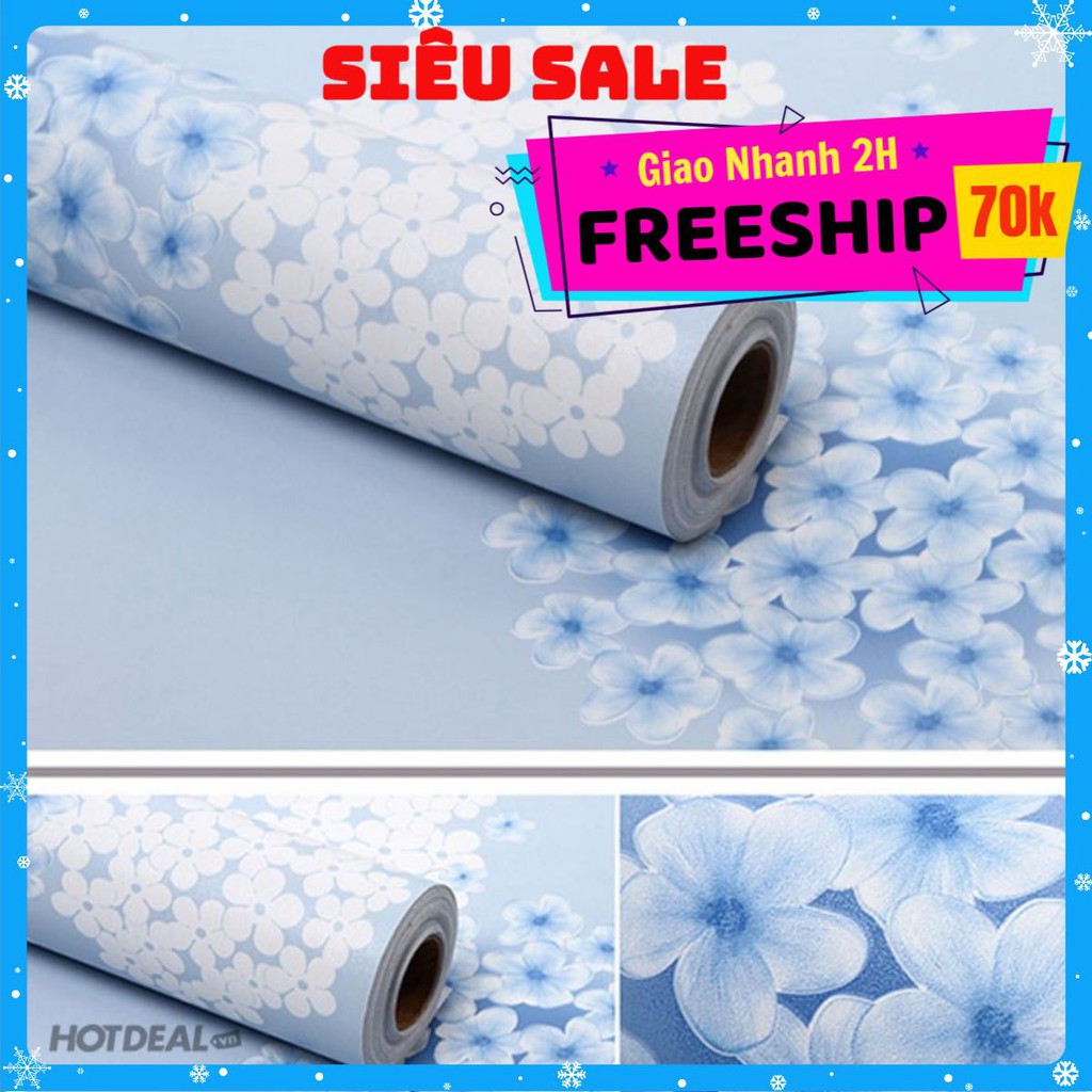 Giấy dán tường hoa tú cầu xanh cuộn 10M x 45cm