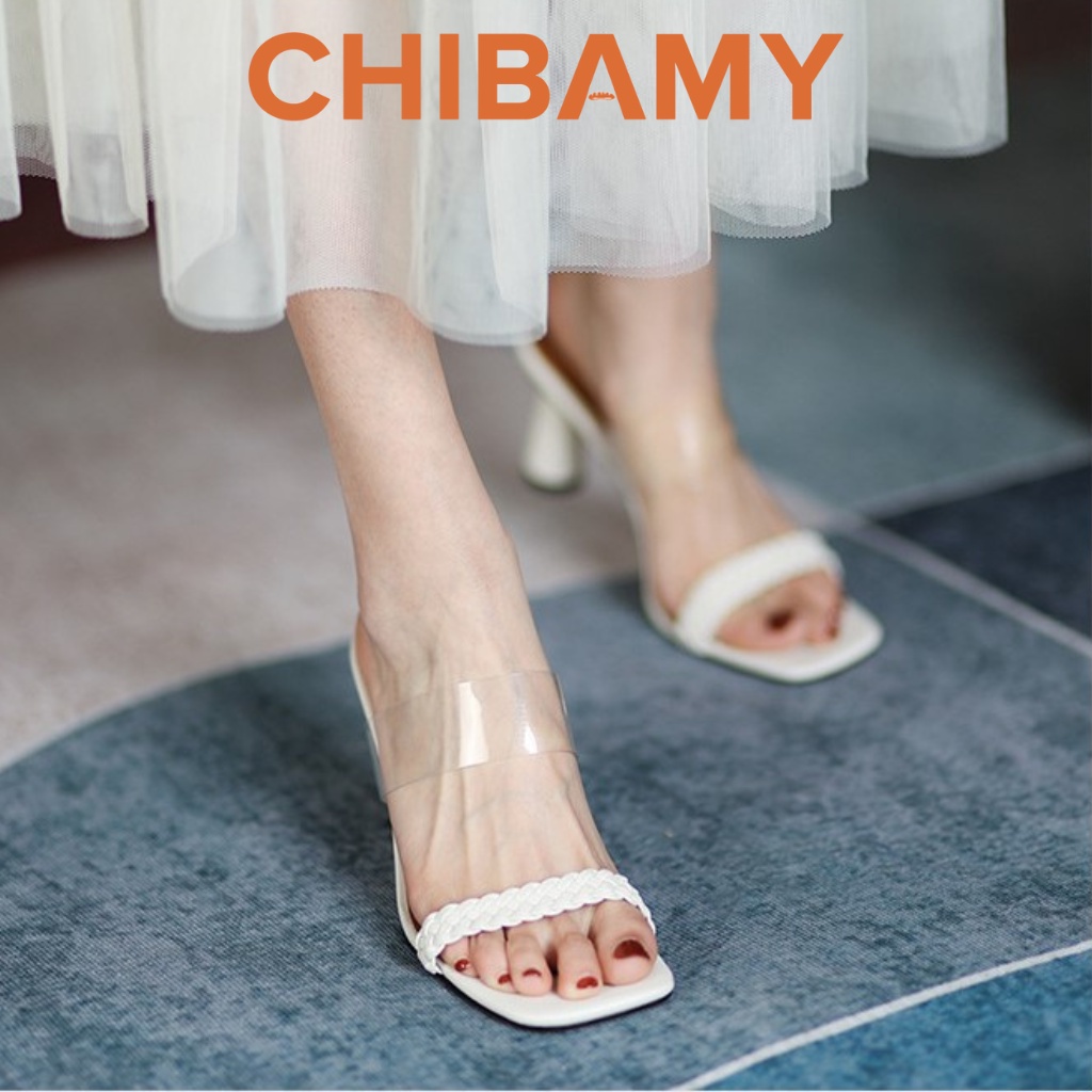Sandal nữ gót Tháp Trụ Tròn bọc đồng cao cấp cao 7cm, kết hợp quai tết mảnh và quai trong hiệu CHIBAMY