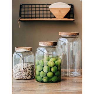 Hũ Thuỷ Tinh Cao Cấp Nắp gỗ tràm đựng đồ khô Size Đại, Bình thủy tinh không chì hàng xuất Âu