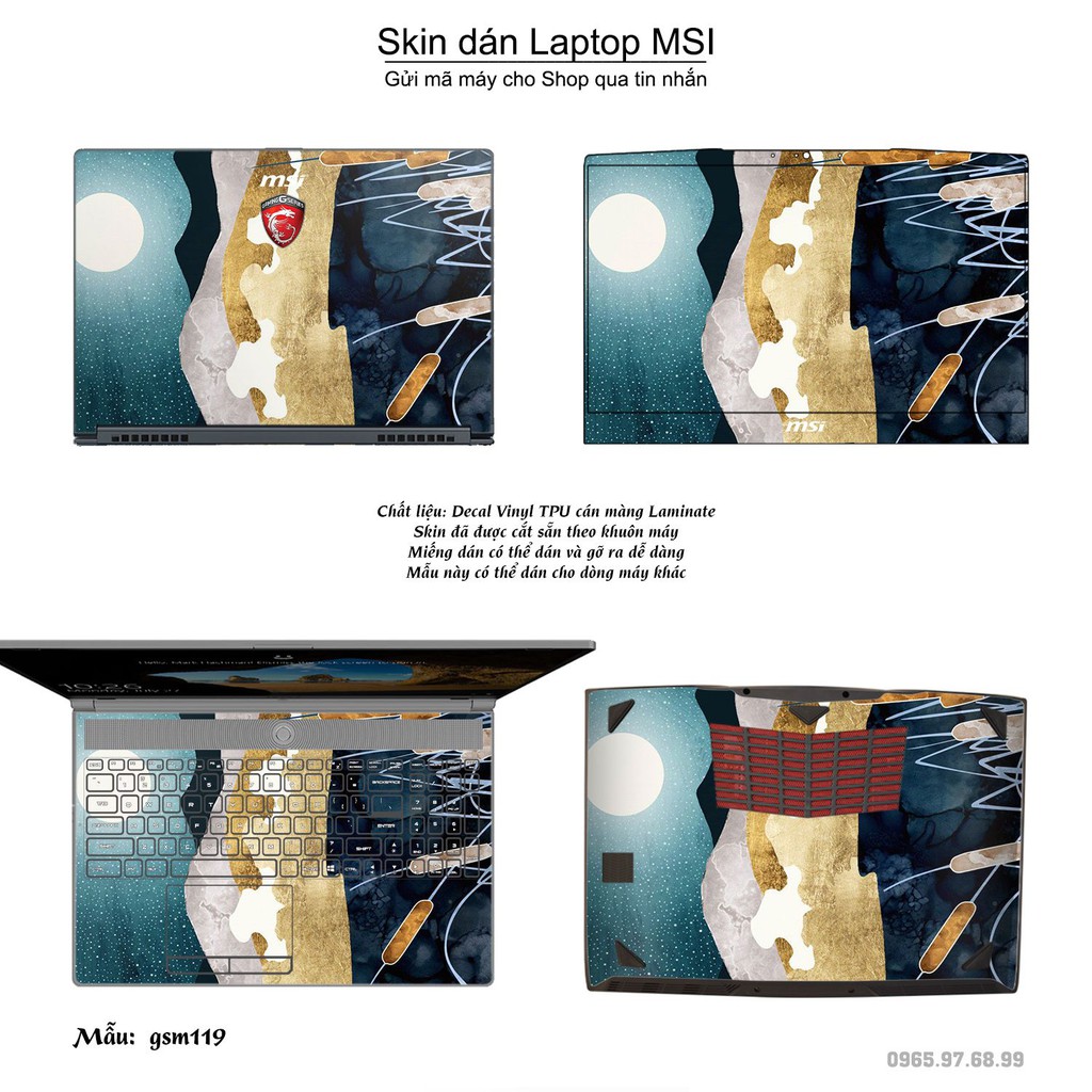 Skin dán Laptop MSI in hình sơn mài (inbox mã máy cho Shop)