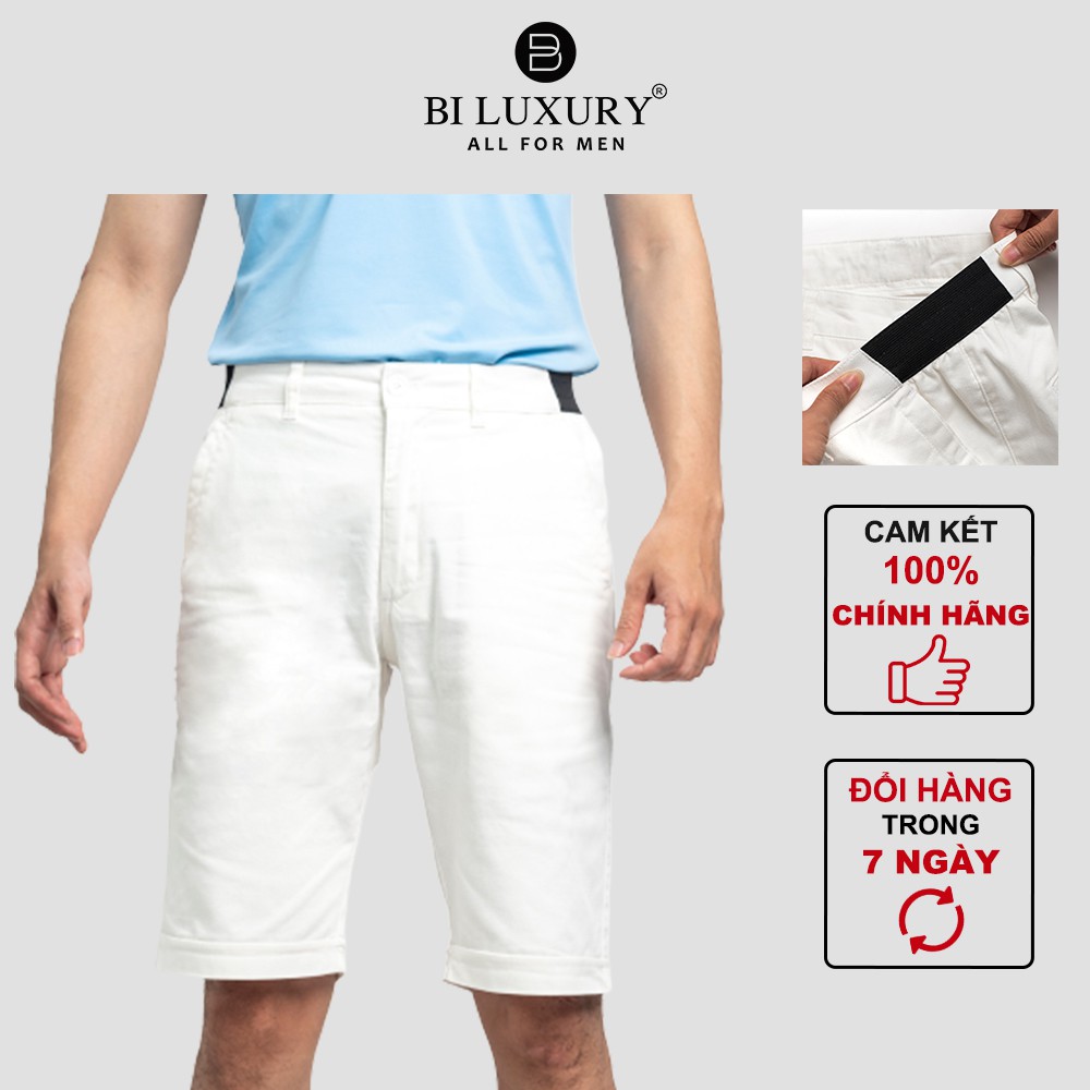 Quần đùi nam Biman by Biluxury short kaki ngố lửng khoá kéo cạp chun đứng dáng lịch lãm 5QNKB002TRK