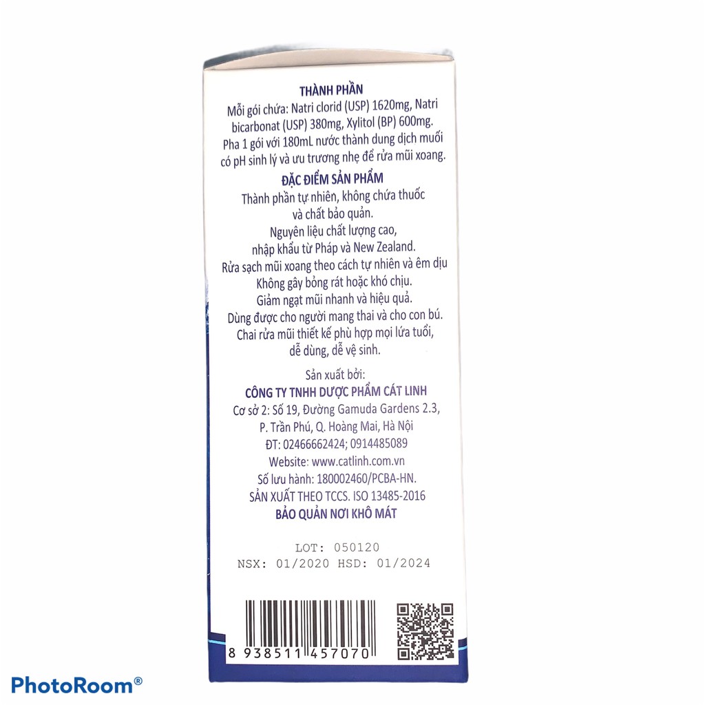 Bình + muối rửa mũi xoang Cát Linh Sinufresh ,  Hộp 10 gói muối và 1 bình xịt 180ml