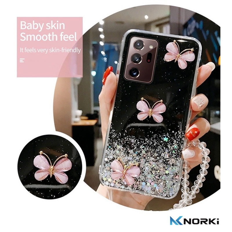 Ốp Điện Thoại TPU Mềm Trong Suốt Đính Kim Tuyến Hình Bướm 3D Có Dây Đeo Cho iPhone 11 12 13 14 Pro Max 13 Pro Max