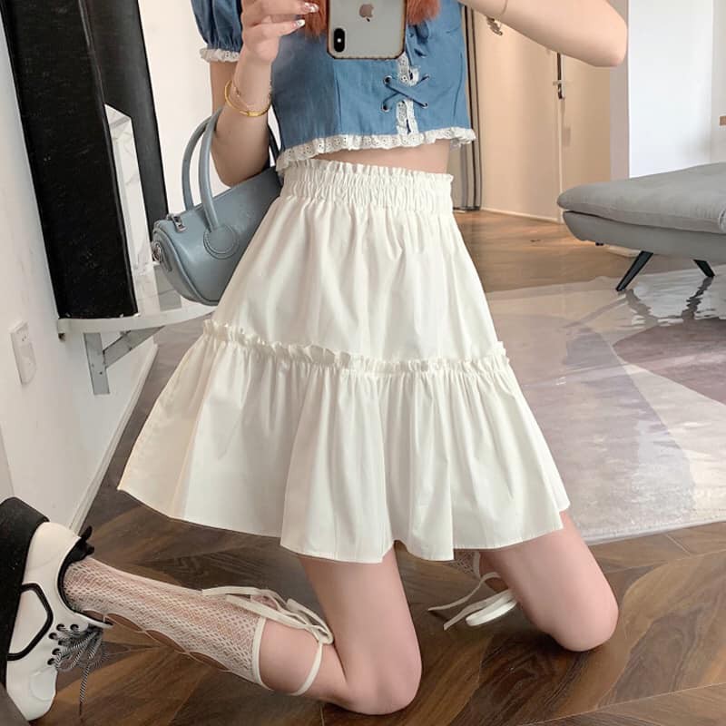 CV002 Chân váy đen trắng có quần lót trong cạp chun lưng cao Đầm xếp ly 2 tầng xòe dáng ngắn đẹp tiểu thư nữ sinh hot