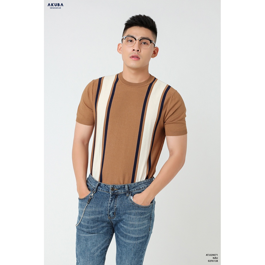 Áo len tay ngắn Akuba chất liệu len dệt kim mềm mại thoáng khí 029071
