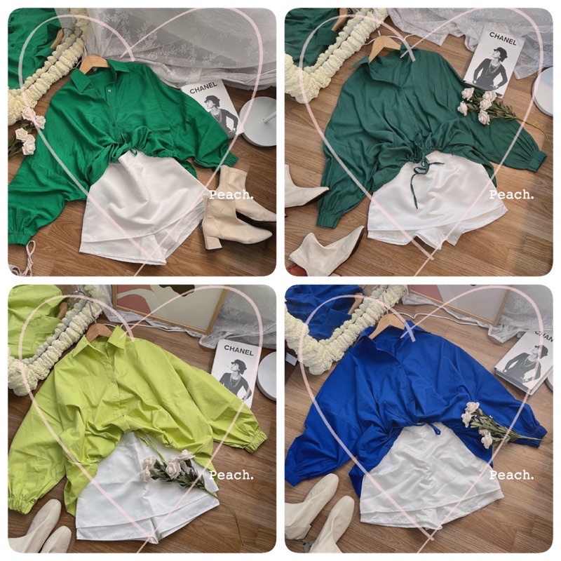 Set Áo Sơ Mi xanh chân váy trắng 4 màu