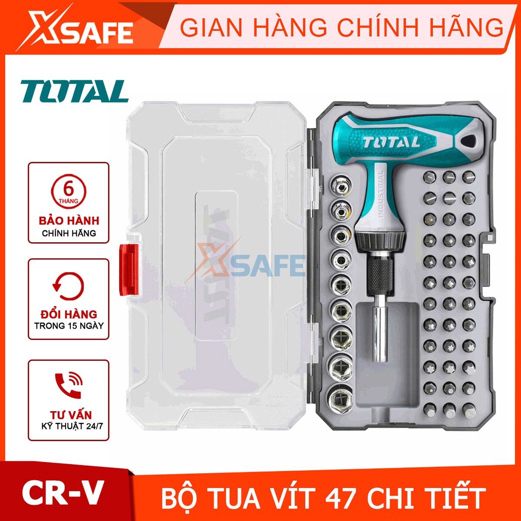 Bộ tua vít tay cầm chữ T 47 chi tiết đa năng TOTAL TACSD30476 đóng mở 2 chiều tự động có nam châm - [CHÍNH HÃNG][XSAFE]