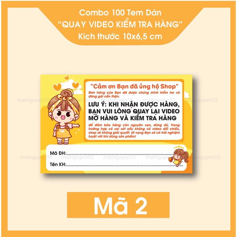 Combo 100 Tem Dán Quay Video Kiểm Tra Hàng Cao Cấp