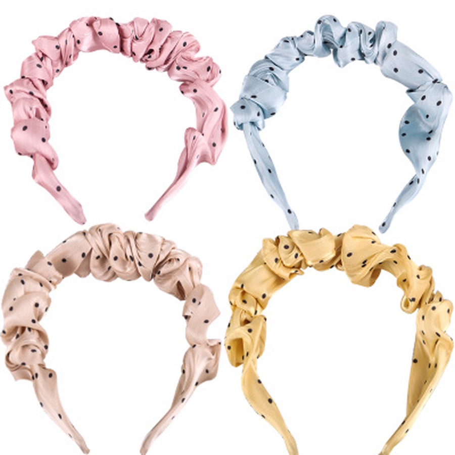 Băng đô cài tóc bằng vải satin in họa tiết chấm bi xinh xắn