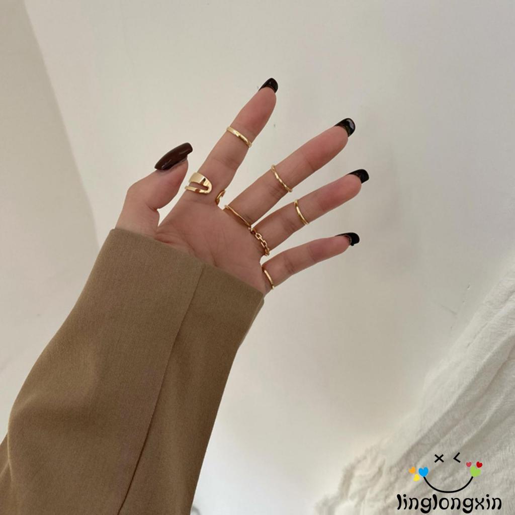 ✲KF❀Ladies Knuckle Ring Kit, 7 Pieces Simple Style Stacking Ring, Gifts for Valentine’s Day, Gold/ Silver