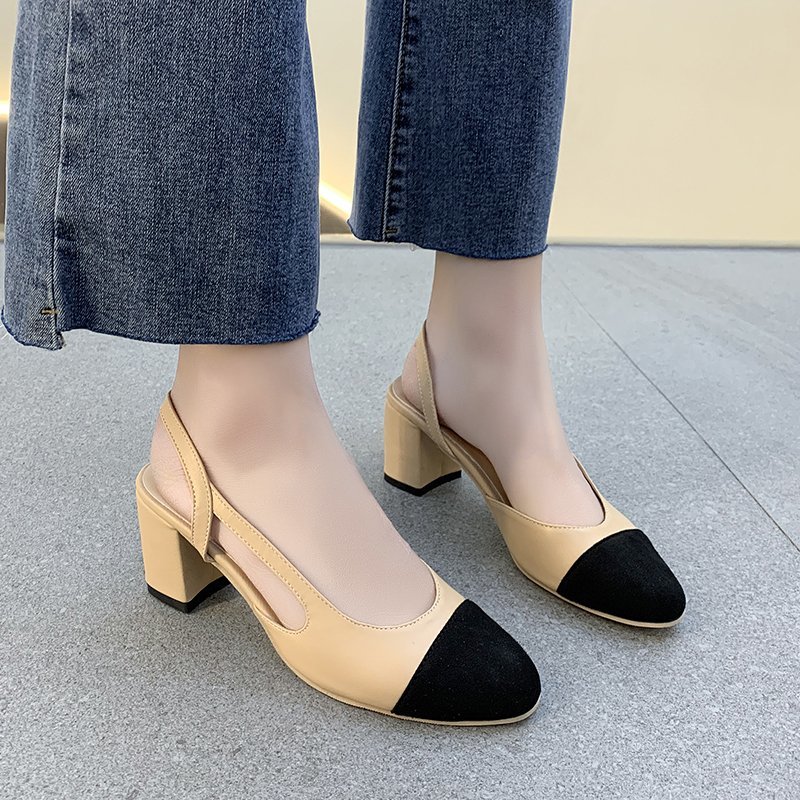 Giày Cao Gót Thông Thường Dành Cho Nữ, Giày Slingbacks Giữa Gót Với Nhiều Màu Sắc Hỗn Hợp (Mũi Tròn)