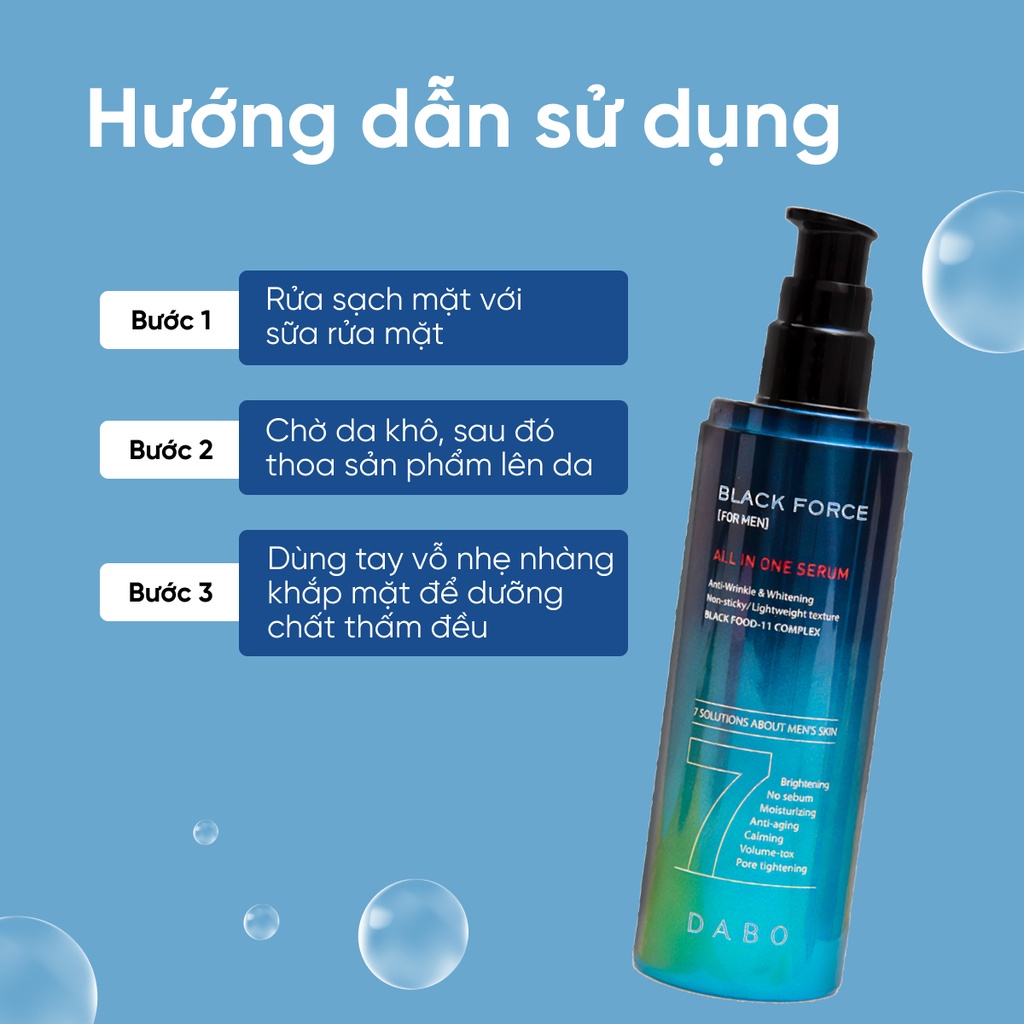 Serum dưỡng trắng da cho nam 7 in 1 Dabo Black Force Serum For Men 120ml - Mỹ phẩm chính hãng 30Shine