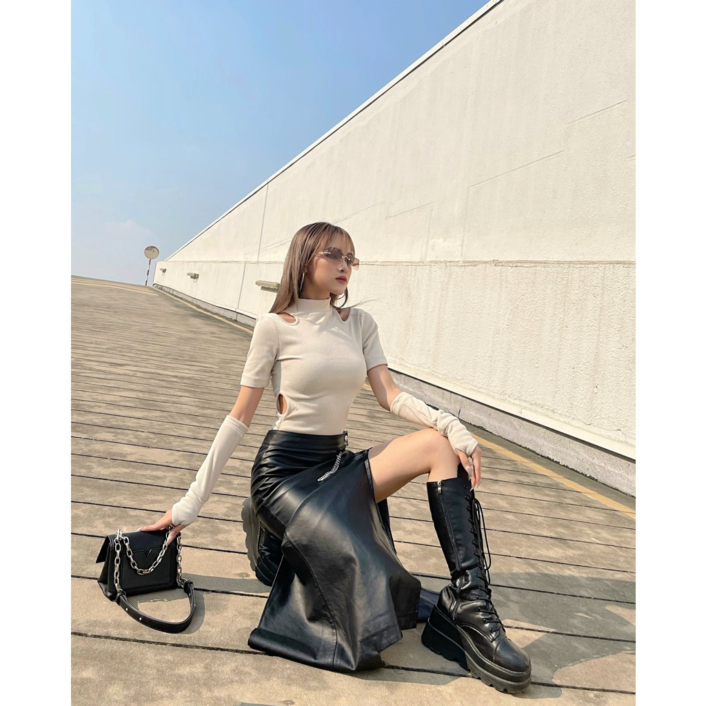 Áo Tchoose, áo thun khoét vai bodysuit dáng ôm sát kèm ống tay - T354 | BigBuy360 - bigbuy360.vn