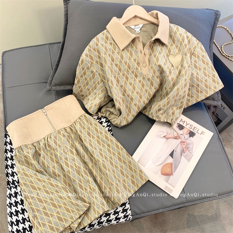 Set Chân Váy Và Áo Thun polo Ngắn Tay Màu Sắc Tương Phản Thời Trang