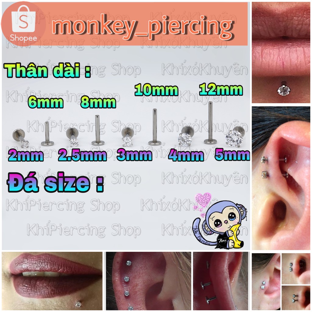 Khuyên Môi Đá Hoặc Khuyên Tai Đá Vặn ( 1 Chiếc ) Loại Khuyên Ren Trong