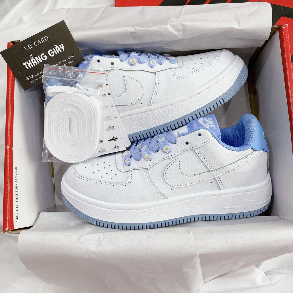 Giày Thẻ Thao Nam Nữ Kiên For Trắng Hoa Cúc Pha Xanh