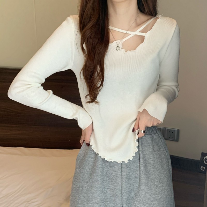 Áo ZHELIHANGFEI dệt kim tay dài thiết kế độc đáo phong cách cá tính cho nữ