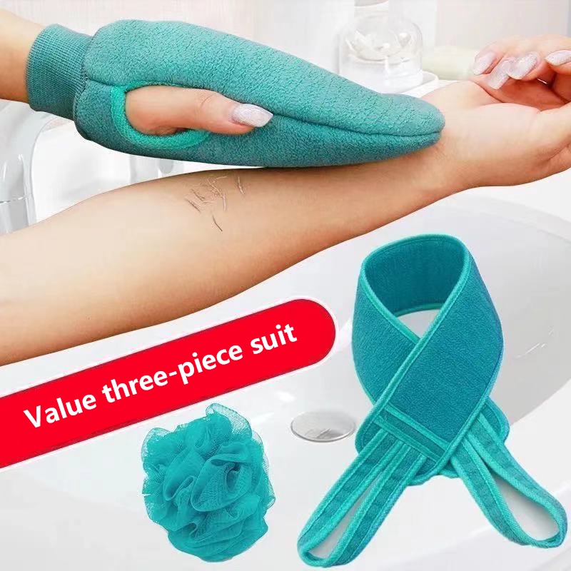 Bộ dây bàn chải dài chà lưng và bông tắm xơ mướp cùng găng tay tắm 3 trong 1