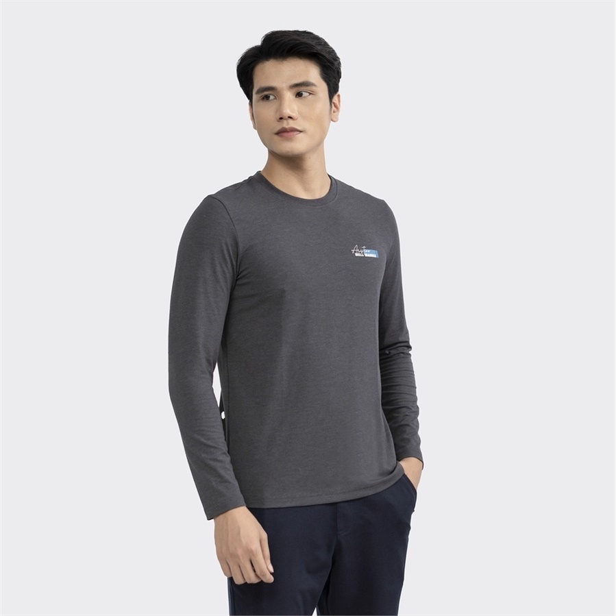 Áo Thun Thu Đông Dài Tay Nam Aristino ALT002W2 Trơn Màu Chất Cotton Cao Cấp dáng Regular Fit Suông Vừa Cổ Tròn