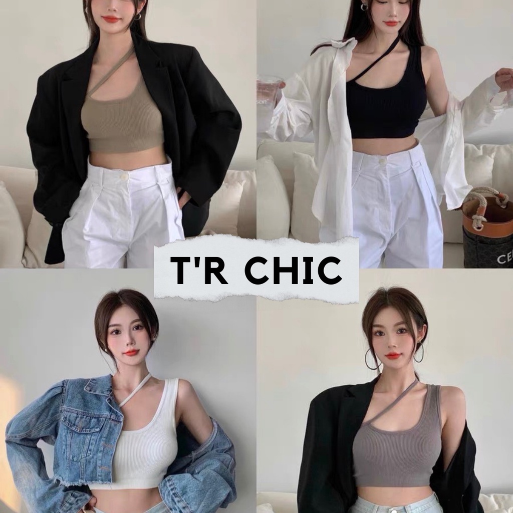 Áo hai dây quai chéo dáng croptop có đệm ngực