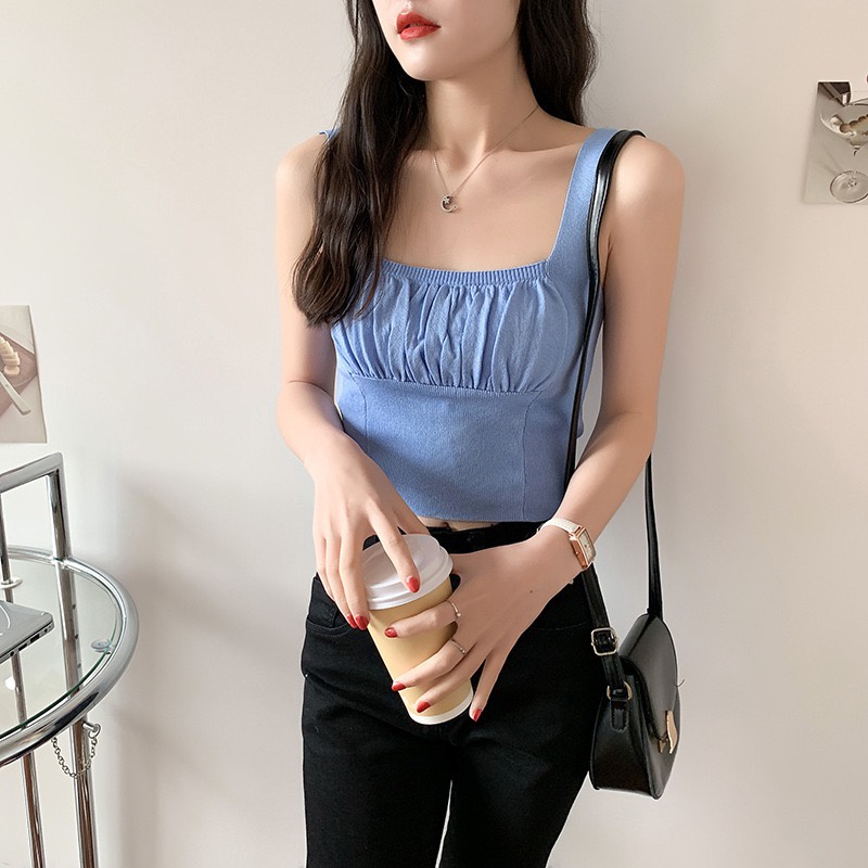 MS224 Áo 2 dây bản to ngực xếp ly tôn dáng