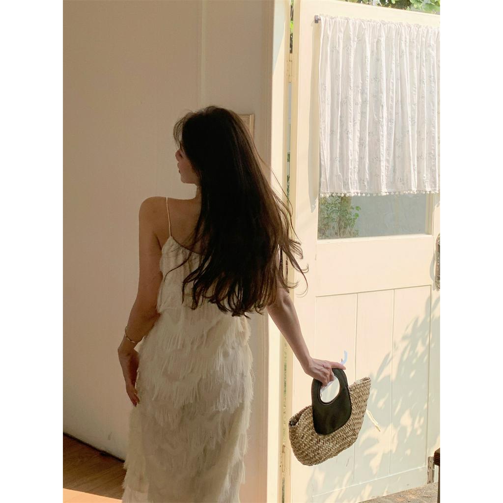 Đầm MIDI Hai Dây Dáng Rộng Phong Cách Hàn Quốc Lãng Mạn