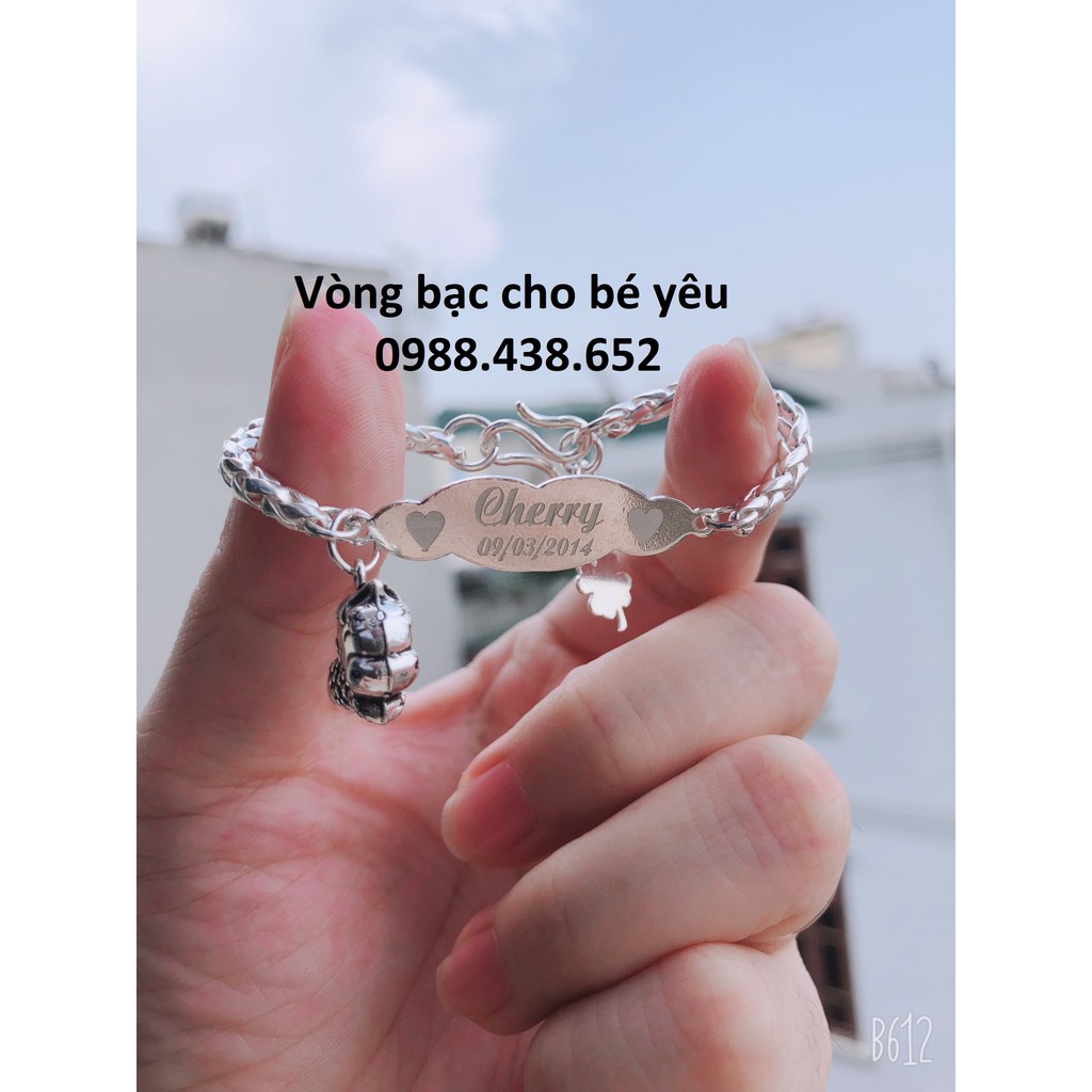 Lắc bạc ta khắc tên bé yêu VB4 mặt mây. Miễn phí khắc tên - HaLi Jewelry