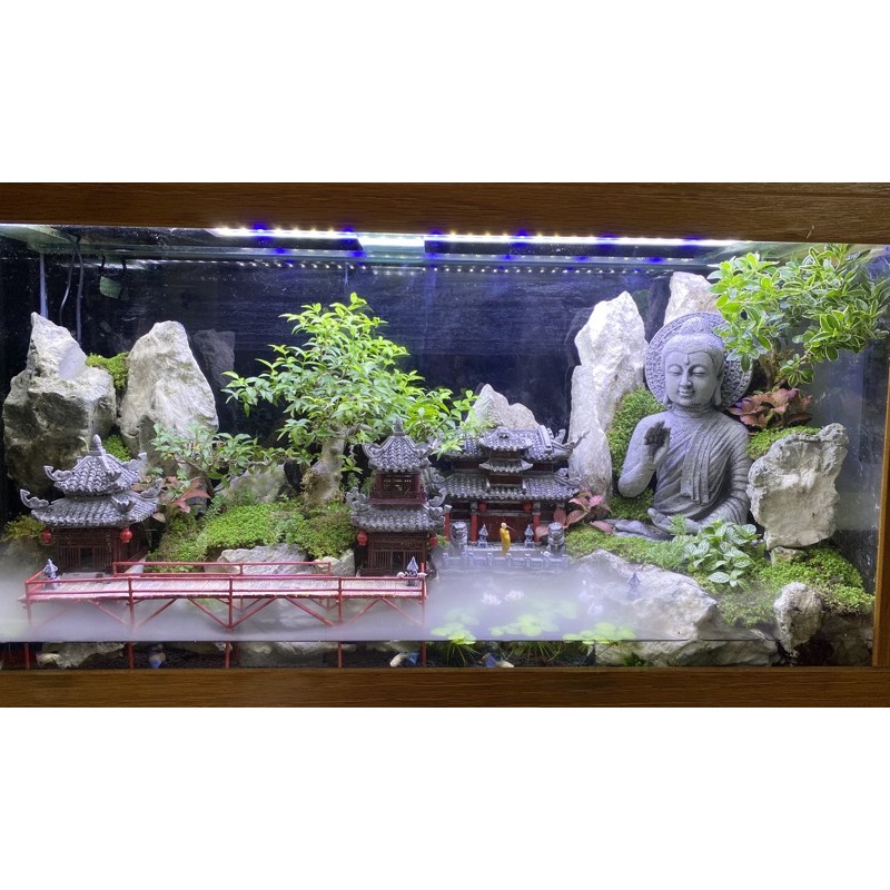 Cặp lân sư tử đá giả cổ phối bonsai non bộ, thuỷ sinh, bán cạn