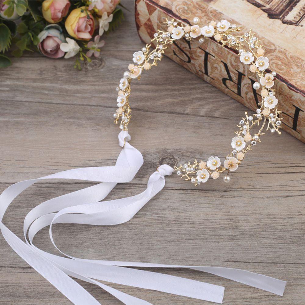 Dây Ruy Băng Cài Tóc Họa Tiết Hoa Xinh Xắn Cho Cô Dâu