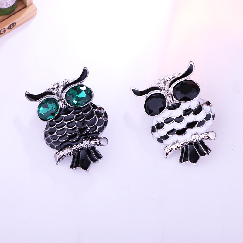 Trâm Cài Áo Hình Chim Cú Màu Trắng Đen Phong Cách Cổ Điển Cho Nam Và Nữ