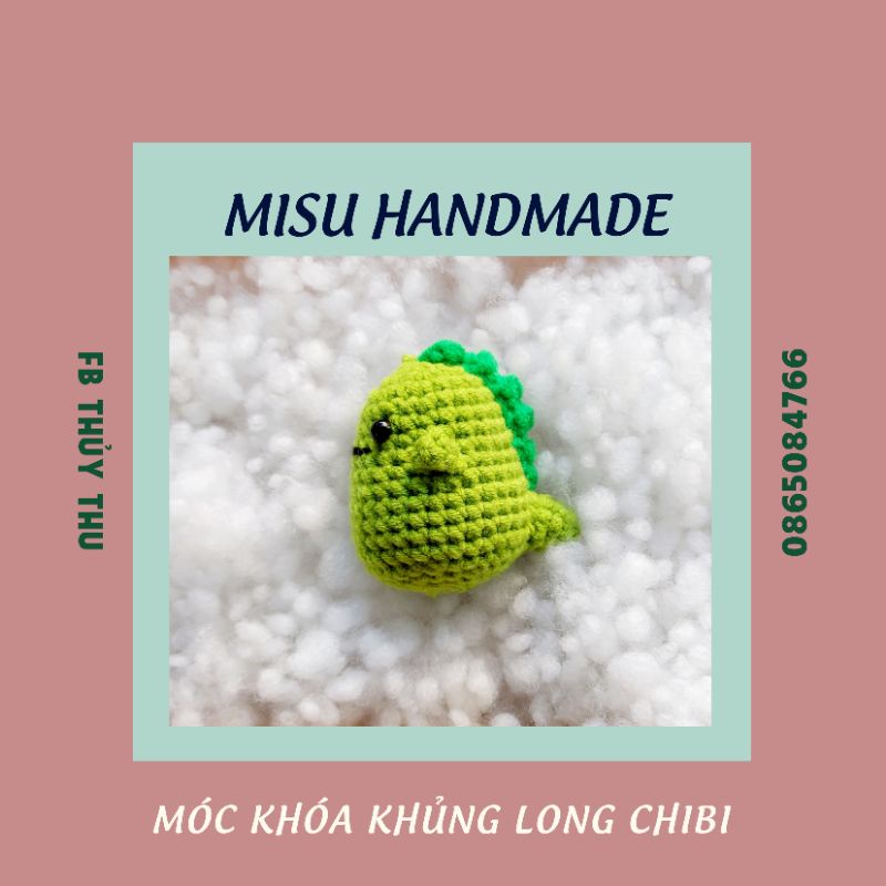 Móc khóa thú bông hình khủng long chibi bằng len