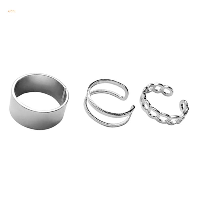 Set 3 nhẫn đeo ngón tay bằng thép titan màu sắc thời trang cho nữ
