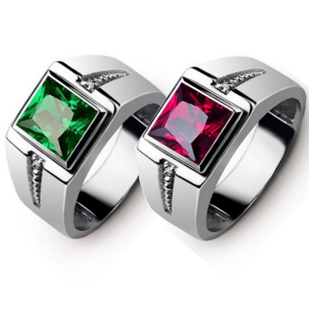 Nhẫn đính hôn đá quý đỏ vàng trắng 18K thời trang nam
