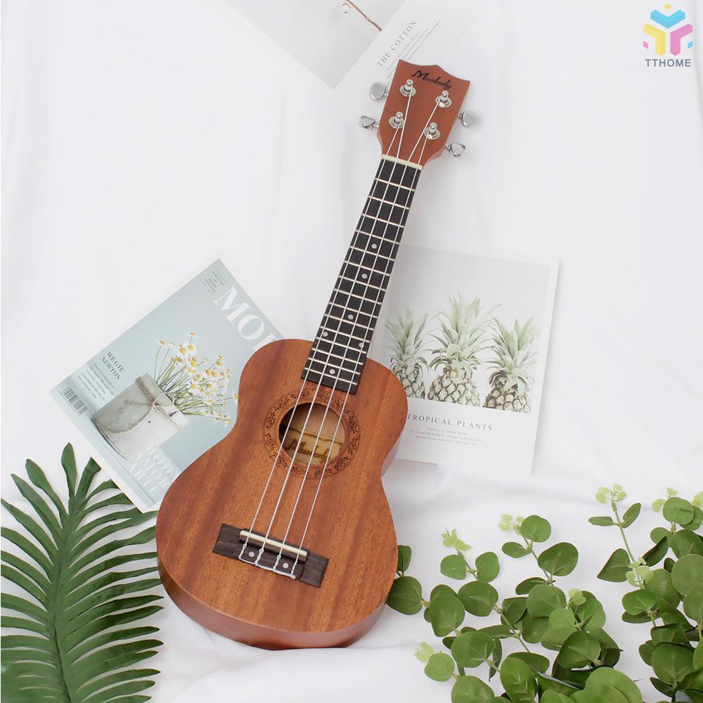 Đàn ukulele Soprano 21" bằng gỗ kèm dụng cụ kẹp lên dây đàn và bao đựng bằng vải