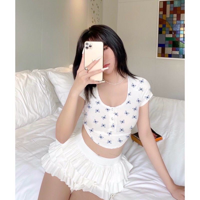 Áo croptop kiểu hoa nhí ,  🦋 nhí , vạt bầu nút bấm siêu xinh hob1