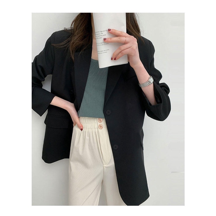 [free gift] Áo Khoác Blazer Màu Đen Thời Trang Xuân Thu Phong Cách Hàn Quốc Cho Nữ