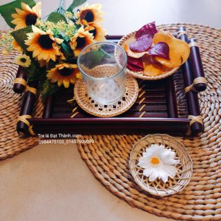 Khay tre đựng ấm trà -  khay chữ nhật mộc mạc