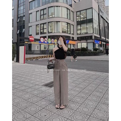 Quần ống rộng nữ cạp cao thắt nơ lưng dáng đứng nhiều màu hàng đẹp