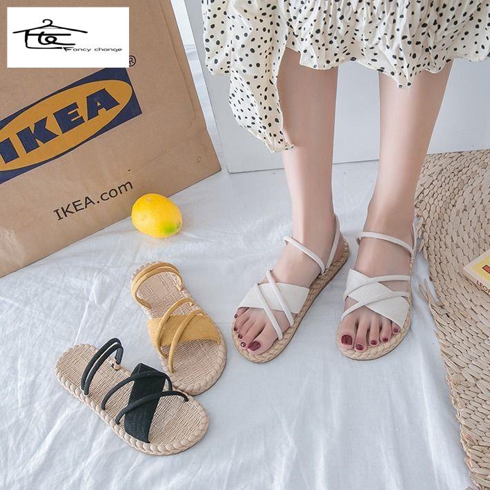 Dép Sandal Xỏ Ngón Đế Bằng Thời Trang Đi Biển Mùa Xuân Hè Cho Nữ