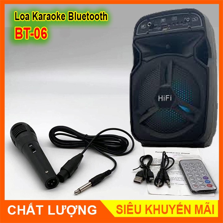 Loa Bluetooth Không Dây BT-06 Xách Tay Loại 1 Âm Thanh Hay Siêu Trầm, Led Nháy Theo Nhạc, Super Bass Nghe EDM, REMIX