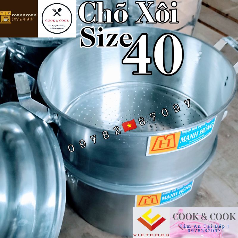 Chõ hấp xôi, chõ đồ xôi size 40 nhôm Mạnh Hùng hấp đồ 10 - 15 cân gạo