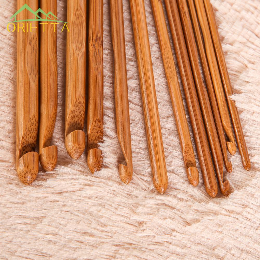 Orietta♛12-Size Bamboo Handle Crochet Hook Knit Weave Yarn Craft Knitting Needle