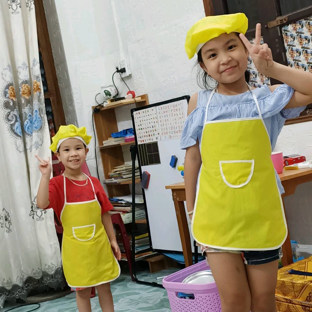 tạp dề cho bé loại đẹp 8 màu đã kèm mũ