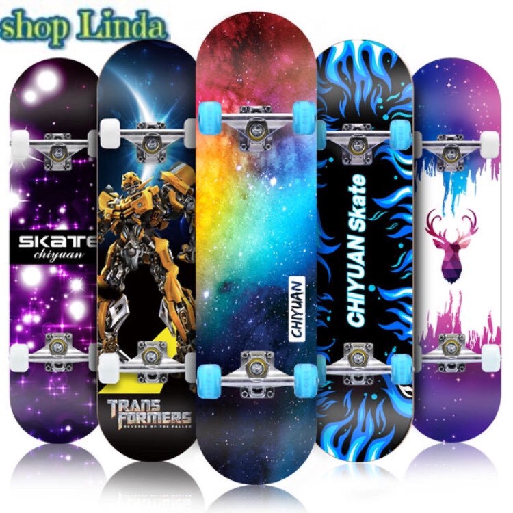 Ván trượt skateboard thể thao cao cấp chất liệu gỗ phong ép 7 lớp mặt nhám có đèn led phát sáng