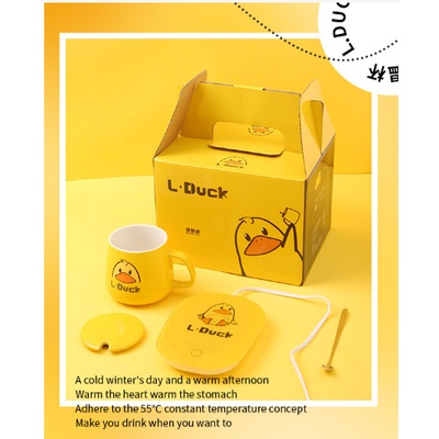 Cốc Hâm Nóng đồ uống Vịt vàng kèm đế điện hâm nóng trà, cafe, hâm sữa + Tặng kèm thìa vàng, hộp sang trọng