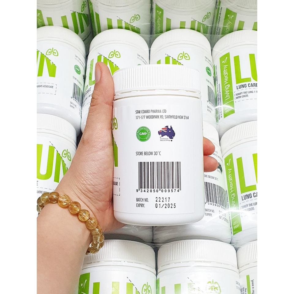 Bổ Phổi Lung Care Living Healthy chai 180 Viên Của Úc, thanh lọc phổi